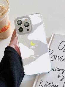 Minimalistisches weißes Wolken-Muster Handyhülle, elegante silberne strukturierte Federhülle, Mond Handyhülle, kompatibel mit & Galaxy Smartphones, passend für 13, 15, 16 Pro Max, 14, 15, 16 Plus, Galaxy Handys - Verschiedenfarbig - Übersicht 1