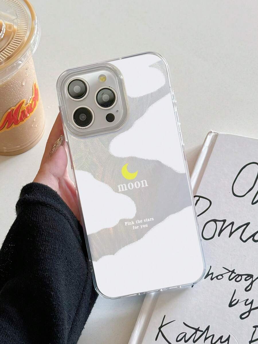 Minimalistisches weißes Wolken-Muster Handyhülle, elegante silberne strukturierte Federhülle, Mond Handyhülle, kompatibel mit & Galaxy Smartphones, passend für 13, 15, 16 Pro Max, 14, 15, 16 Plus, Galaxy Handys - Verschiedenfarbig - Übersicht 1