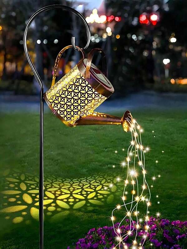 2pcs/1pc Solar Garden Watering Can With Light String Vintage Metal Watering Can Design Large Hanging Solar Waterfall Lights Waterproof Decorative Lights Suitable For Outdoor Garden Decoration Perfect For Pathways Lawns Patios And Decks
