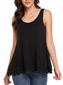 2 In 1 Built In Bra Women Cami Camisole Plus Size Casual Loose Fit Vest Push Up Tank Top Summer Flowy Swing Blouse Wide Shoulder Strap Shelf Bra Padded Underwear Undershirts S To 4XL - Black - View 1