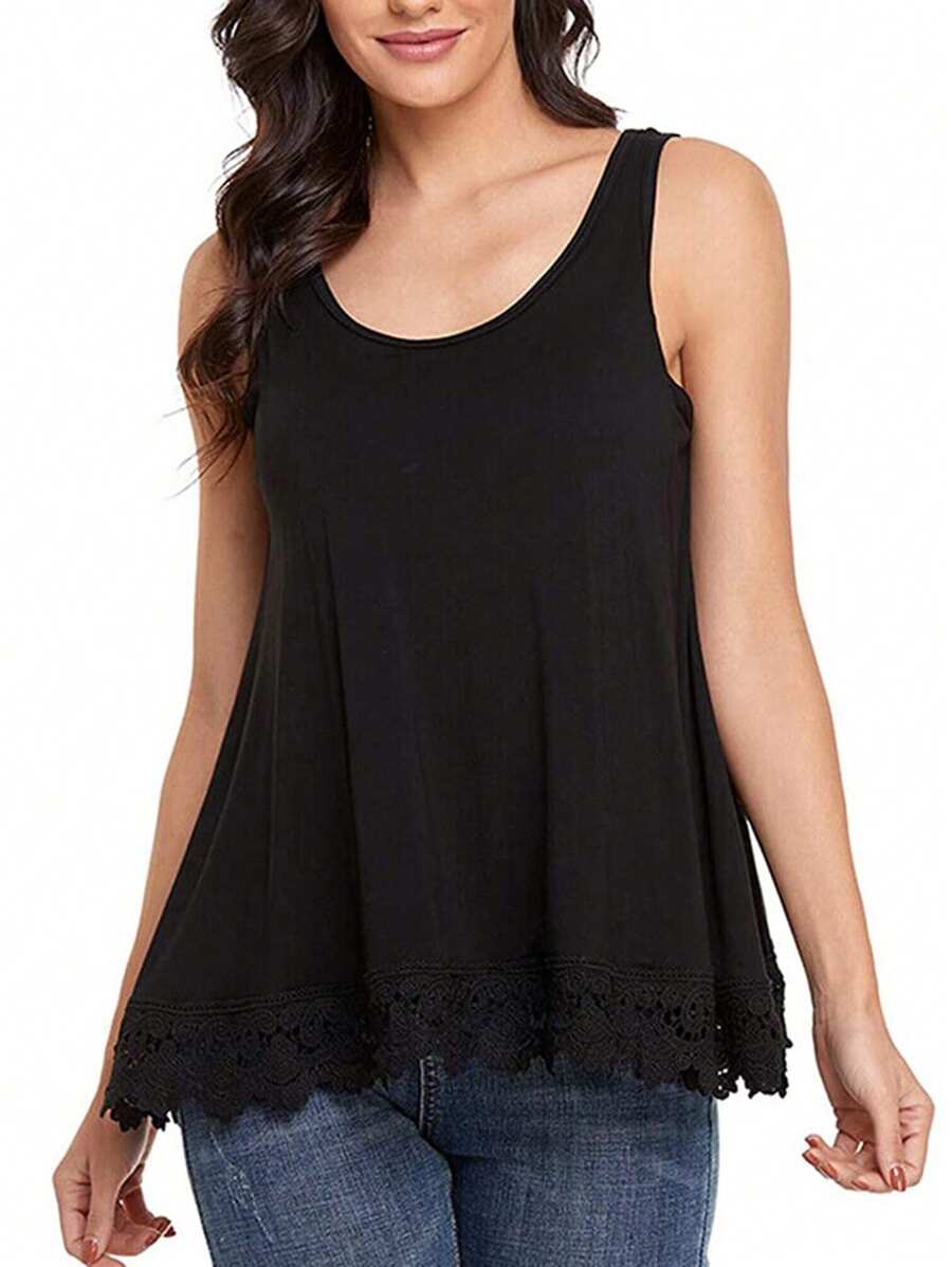 2 In 1 Built In Bra Women Cami Camisole Plus Size Casual Loose Fit Vest Push Up Tank Top Summer Flowy Swing Blouse Wide Shoulder Strap Shelf Bra Padded Underwear Undershirts S To 4XL - Black - View 1