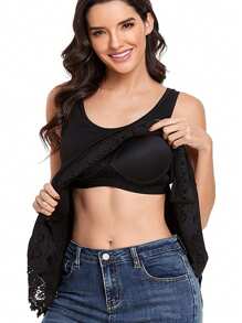 2 In 1 Built In Bra Women Cami Camisole Plus Size Casual Loose Fit Vest Push Up Tank Top Summer Flowy Swing Blouse Wide Shoulder Strap Shelf Bra Padded Underwear Undershirts S To 4XL - Black - View 2