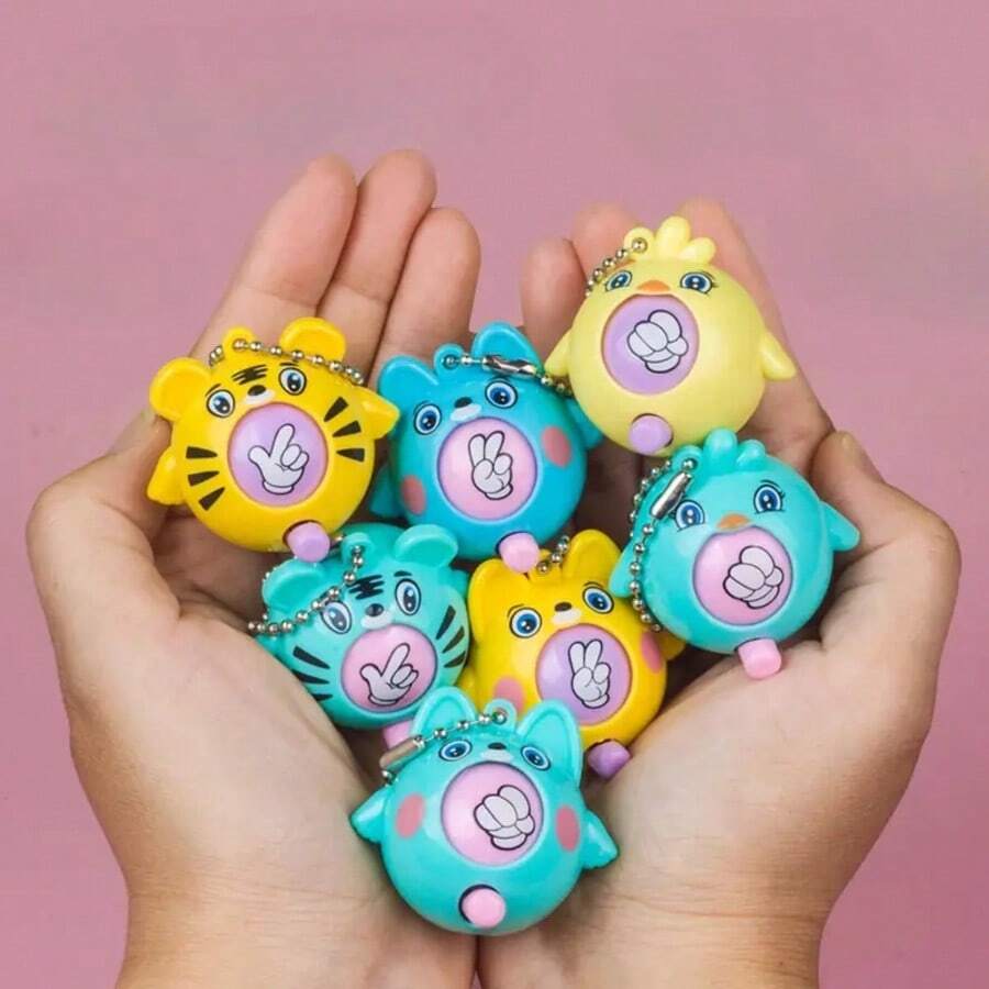 20 Pieces Guessing Egg Toy With Keychain, Interactive Rock-Paper-Scissors, Twisting Ball, Novel Gift Guessing Fist Toy (Random Color) Keychain - Cartoon Animal Design, ABS Resin, Perfect Gift Guessing Game Accessories For Teenss - Multicolor - View 1