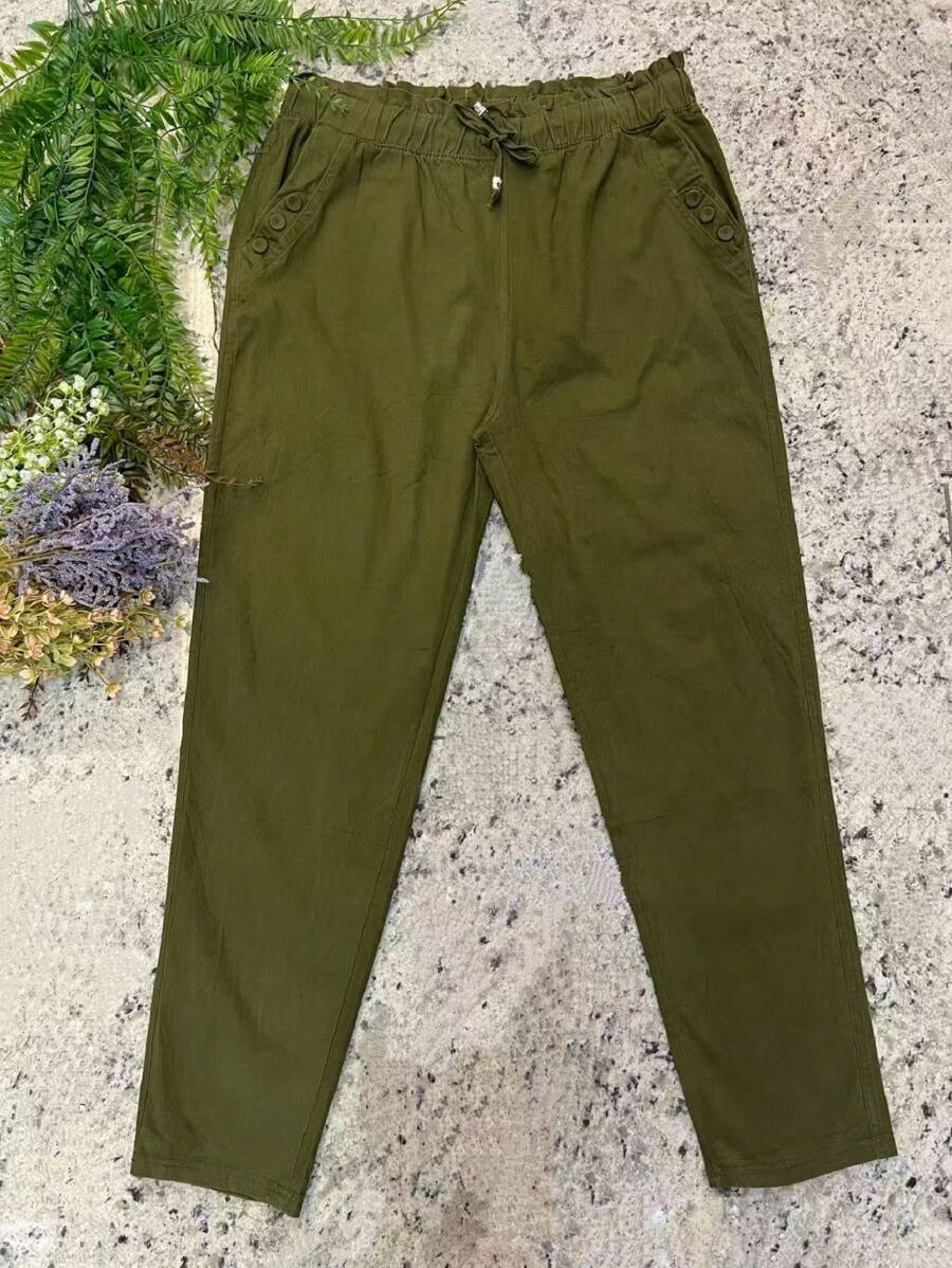 Women's Plusd Pants In Stretch Twill Fabric - Army Green - View 1