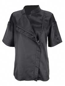 Women's Solid Color Stand Collar Chef Jacket - Grey - View 3