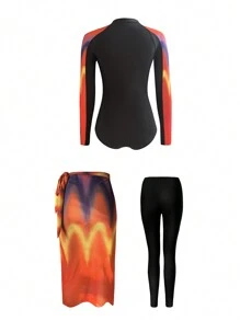 Summer Beach Women's Color Block Tie-Dye One-Piece Swimsuit