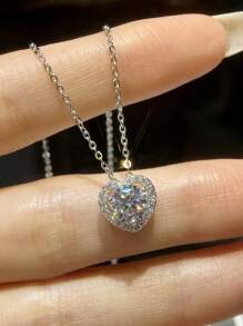 1 pièce Collier de fiançailles en moissanite de 1 carat, de conception ronde à 3 griffes, de couleur D, pour femmes. Collier de promesse en forme de cœur, collier de mariage, cadeaux d'anniversaire, cadeaux d'anniversaire de mariage