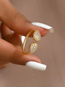 1 pieza Anillo de mujer elegante y de lujo con baño de oro y diseño de gota de agua, ideal para uso diario, Día de San Valentín, boda y otras ocasiones