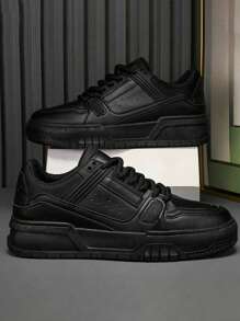 Zapatillas casuales para hombre, Zapatillas de tenis para hombre, Zapatos Casuales de Suela Gruesa Para Hombre,Zapatillas deportivas casuales negras versátiles para jóvenes con plataforma gruesa y suela elevadora.Zapatos deportivos de Que Aumentan La Altura - Negro - Ver 1