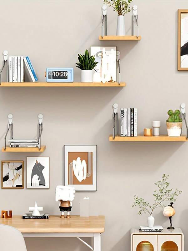 1pc Wall Mounted Ledge Shelves, No-Drill, Suitable For Living Room, Bedroom, TV Background, Available In Small, Medium, Large Sizes Room Decor