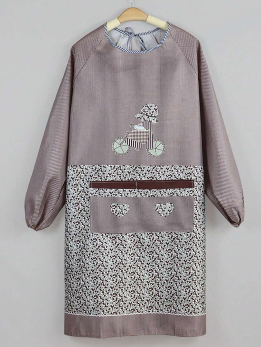 Women's Long Sleeve Apron - Modern Lightweight Kitchen Apron, Stain Protection