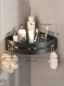 1/2 piezas Estantería de esquina para pared sin taladro, estantería de almacenamiento para baño y cocina, incluye adhesivo y tornillos, adecuada para almacenar champú y cosméticos - Multicolor - Ver 6