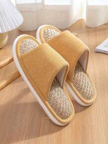 Pantofole da donna con punta aperta, base in corda di erba intrecciata traspirante, pantofole da interno/casa per coppie, ideali per primavera ed estate