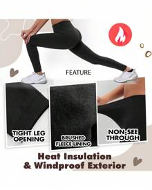 Active Club 6-Pack Fleece Lined Leggings For Women, High-Waisted Women's Leggings With Wide Waistband And Fleece Lining - 黑色 - 查看 6