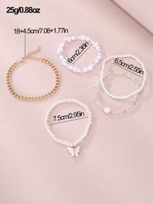 5件/6件装女孩蝴蝶心形软陶、珍珠、米珠脚链套装 - 彩色 - 查看 7