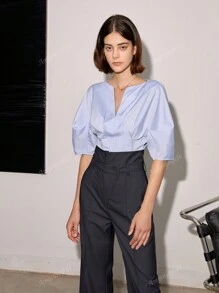 Women's Solid Color Casual High Waist Straight Leg Work Pants, Spring/Summer