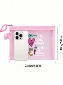 Nylon Mesh Nurse Themed Cosmetic Bag, Casual Style, Stethoscope, Heart, Syringe, Thermometer Pattern Print, "She Loves To Work With Her Hands", Cute Makeup Bag, Best Gift For Medical Staff, Women, Portable Multifunctional Cosmetic Bag, Ladies Makeup Bag Travel Toiletry Bag, Back To School Doctor Nurse Gift, Cosmetic Bag Skincare Bag Toiletry Bag, Travel & Dorm Essential - Multicolor - View 6