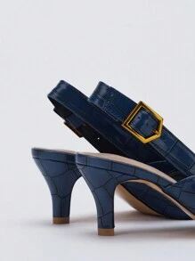 女士尖头细高跟一脚蹬派对休闲高跟鞋，优雅小猫跟 - 藏蓝色 - 查看 8
