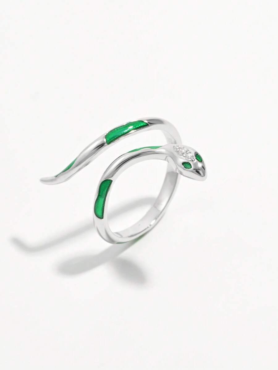 Vaerine 1pc Fashionable Classic Delicate Minimalist 925 Silver Zirconia Snake-Shaped Adjustable Ring Design For Women, Suitable For Date, Party, Show Charm, Gift
