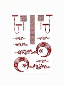 1 件女士花朵临时纹身，月亮图案指甲花纹身贴纸，适用于手、手指和身体装饰，防水假纹身，适合斋月节 - 彩色 - 查看 7