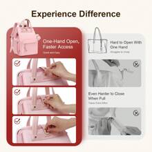 Diaper Bag Backpack With Changing Pad & Pacifier Case – One-Handed Convenience, Unisex Cute Baby Bag For Girls & Boys, Perfect Baby Shower For Mom & Dad - 粉色 - 查看 3