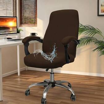 1 Set Solid Color Office Chair Cover, Elastic & Waterproof Washable Polyester Chair Slipcover, Suitable For Office, Study Room, Gift And Decorative Chair Protection