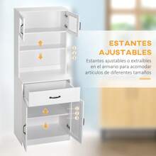 HOMCOM HOMCOM Alacena de Cocina Mueble Buffet de Cocina con 4 Puertas Cajón y Estantes Ajustables para Salón Comedor Estilo Moderno 60x38x161 cm Blanco