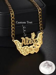 Collar personalizado con flor y mariposa, collar con nombre personalizado, collar con placa con nombre de mujer, collar con placa de oro, collar de cadena cubana, regalos para ella, novia, madre, familia, amigos para aniversarios, cumpleaños, uso diario, baile de graduación, Día de la Madre, San Valentín, graduación, bodas