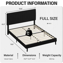 Queen Bed Frame, Upholstered Bed Frame With Headboard And Footboard, Vertical Channel Tufted Headboard, White/ Black/ Pink/ Green/ Blue, Twin/ Full/ Queen/ King - màu đen - Xem 9