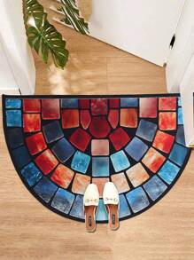 1Pc Semicircle Welcome Doormat, Creative Colorful Geometric Stone Flower Pattern Door Mat, Perfect For Outdoor, Camping, Living Room, Kitchen, Bathroom, Bedroom, Balcony Decor