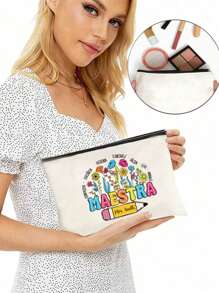 1pc Teacher Gifts,To Best Teacher Ever Letter Print Makeup Bag,Gift Bag Zipper Bag For Travel,Lightweight Storage Bag, Coin Purse, Zipper Clutch Pouch,Pouch Bags Cosmetics Bag Makeup Storage Bag Beauty Bag,Women Makeup Bag Pouch Travel Toiletry Organizer - Multicolor - View 4