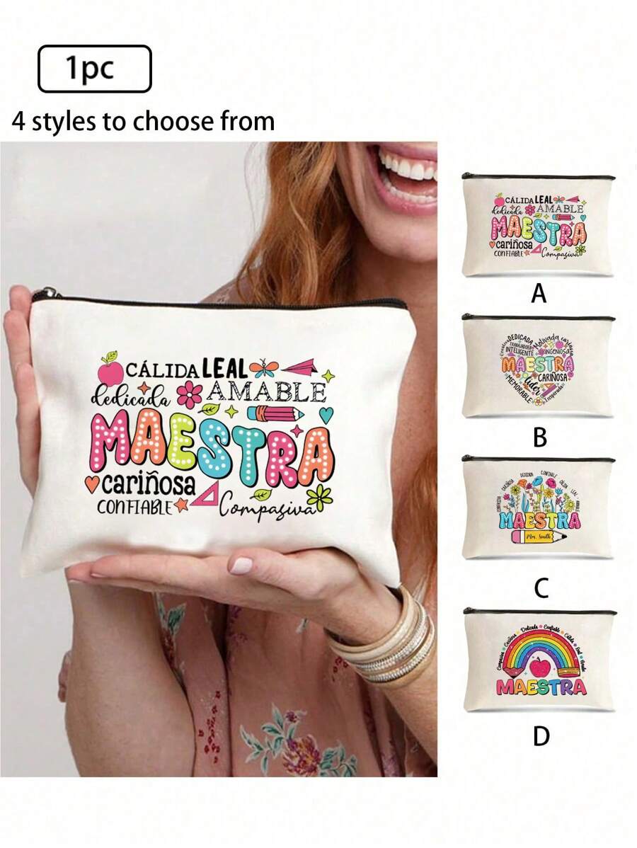 1pc Teacher Gifts,To Best Teacher Ever Letter Print Makeup Bag,Gift Bag Zipper Bag For Travel,Lightweight Storage Bag, Coin Purse, Zipper Clutch Pouch,Pouch Bags Cosmetics Bag Makeup Storage Bag Beauty Bag,Women Makeup Bag Pouch Travel Toiletry Organizer - Multicolor - View 1