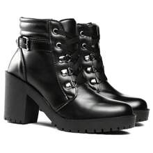 Women's Combat Boot High Heel Smooth Shaft Short Tractor Comfortable Lightweight And Stylish - Black - View 6