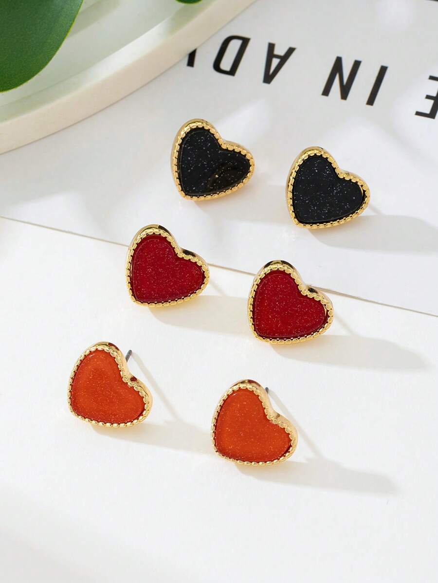 1 Pair Metal Inlaid Acrylic Shiny Heart Shape Earrings For Women, & Personalized, Suitable For Valentine's Day, Date, Wedding, Party, Everyday Wear, As Gifts