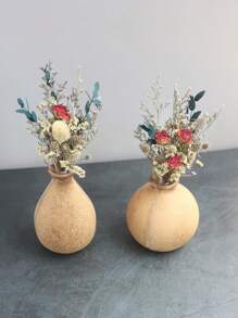 Mini Dried Flower Bouquet Set (6pcs), Small Vase Dried Flowers, Mini Small Bouquet, Photo Frame Decoration, Party Plate Decoration, Craft Dried Flowers