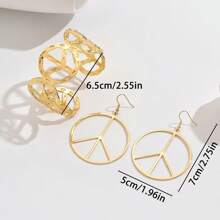 3pcs Set European & American Style Exaggerated Vintage Peace Sign, Minimalist Geometric Open Cuff Bracelet And Stud Earrings For Women - Type a - View 3