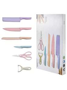 Cuchillo de cocina de acero inoxidable 6 juegos de cuchillas afiladas de color ABS + Mango TPR cuchillo de carne, pescado y frutas piezas de repuesto