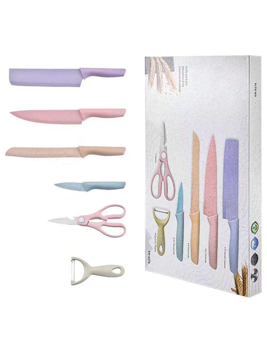 Cuchillo de cocina de acero inoxidable 6 juegos de cuchillas afiladas de color ABS + Mango TPR cuchillo de carne, pescado y frutas piezas de repuesto
