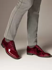 Men's Dress Shoes Classic Lace-Up Caden Glossy Velvet Formal Oxford For Business Dinners  Parties Cocktail Events Weddings  Valentine's Day Gifts - Burgundy - View 11