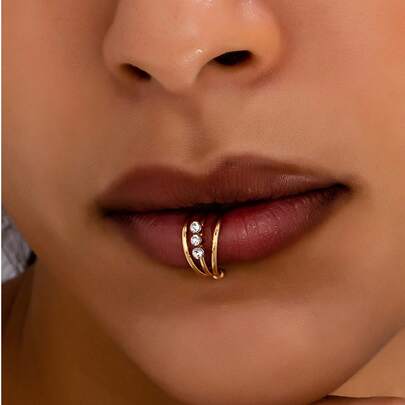 A Simple Metal Line Lip Ring, Simple And Fashionable, Casual And Daily