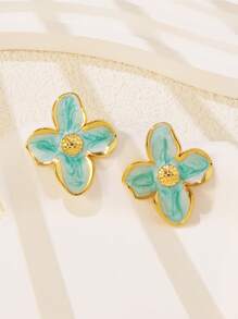 1 对自然风格珐琅彩色滴状鸡蛋花花卉耳钉，不锈钢设计适合女性日常和通勤佩戴 - 新FYD6111系列 - 查看 12