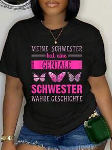 Saying In German For Sister From Sister Tees,Fashion Casual T-Shirt - Black - View 1