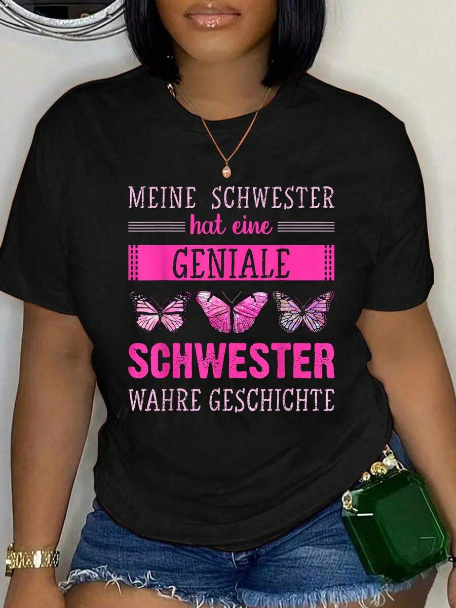 Saying In German For Sister From Sister Tees,Fashion Casual T-Shirt - Black - View 1