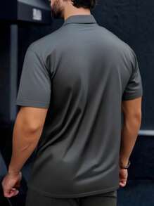 Officeau 男士休闲Polo衫，夏季高尔夫运动短袖上衣，适合春夏季日常休闲及轻商务穿着 - 灰色 - 查看 4