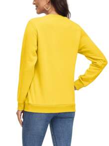 Women's Spring Fall Fleece Lined Sweatshirt Warm Fuzzy Crew Neck Long Sleeve Casual Tops Lightweight Soft Basic Pullovers - 黃色 - 查看 4