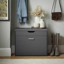 SoBuy FSR95-HG, Hallway Shoe Rack Shoe Bench Shoe Cabinet With Folding Padded Seat & Flip-Drawer, Grey - Grey - View 4