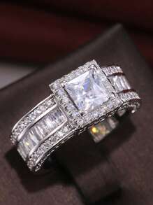 1pc Sparkling Square Zirconia Ring Ladies Jewelry For Women 925 Sterling Silver Single Ring Fine Jewelry For Girls Birthday Prom Party Gifts