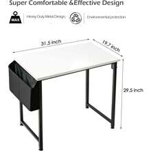 Lufeiya - computadora pequeño para computadora, mesa de escritura blanca para oficina en casa, espacios pequeños, de 31 pulgadas, moderno, estudiante, computadora portátil, computadora con patas - Blanco Negro - Ver 3