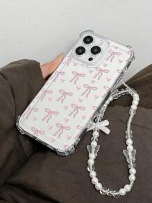 Bow-Knot 1 件时尚厚透明防摔蝴蝶结印花手机壳，兼容 Apple 及系列，配有装饰挂绳，防水防震防刮