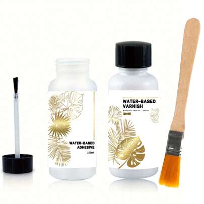 50ML/100ML/ Golden Foil Adhesive Kit - Vattenbaserat metalliskt lim med borste för hantverk, målning och konstprojekt